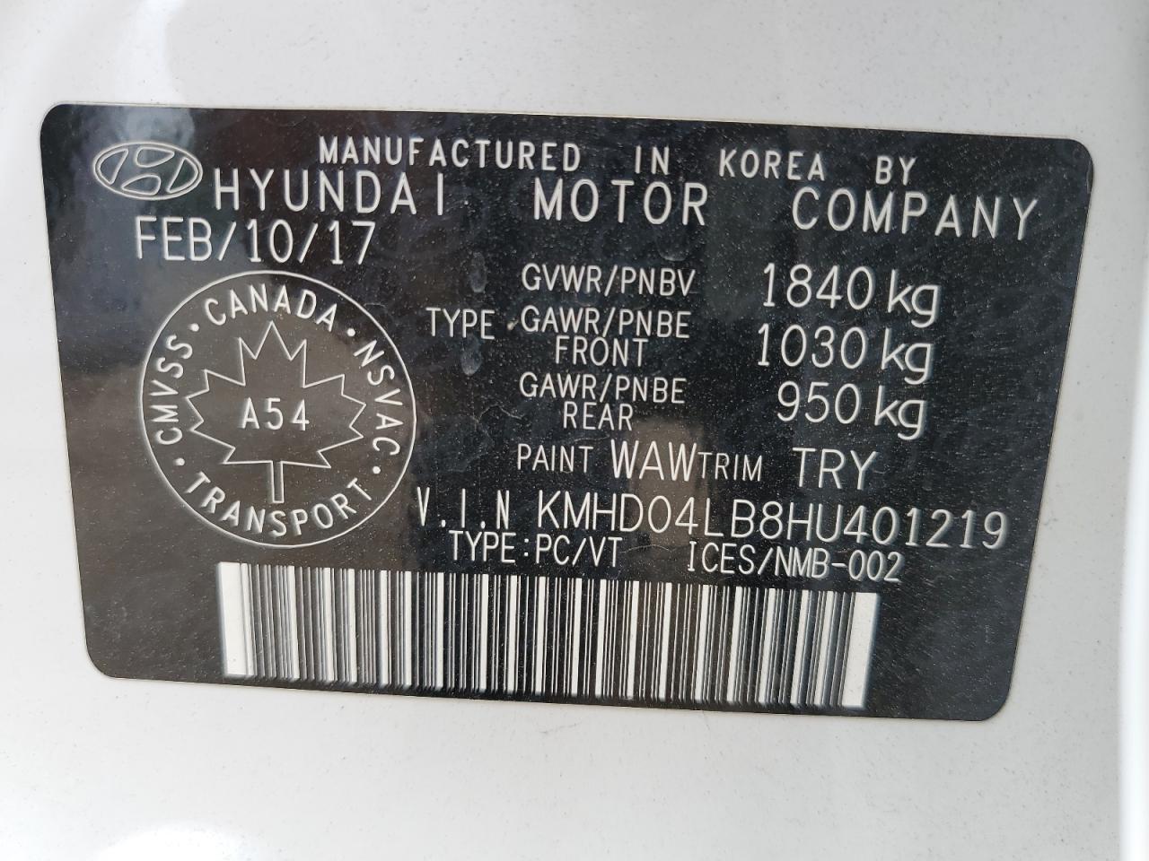 KMHD04LB8HU401219 2017 HYUNDAI ELANTRA - Image 12