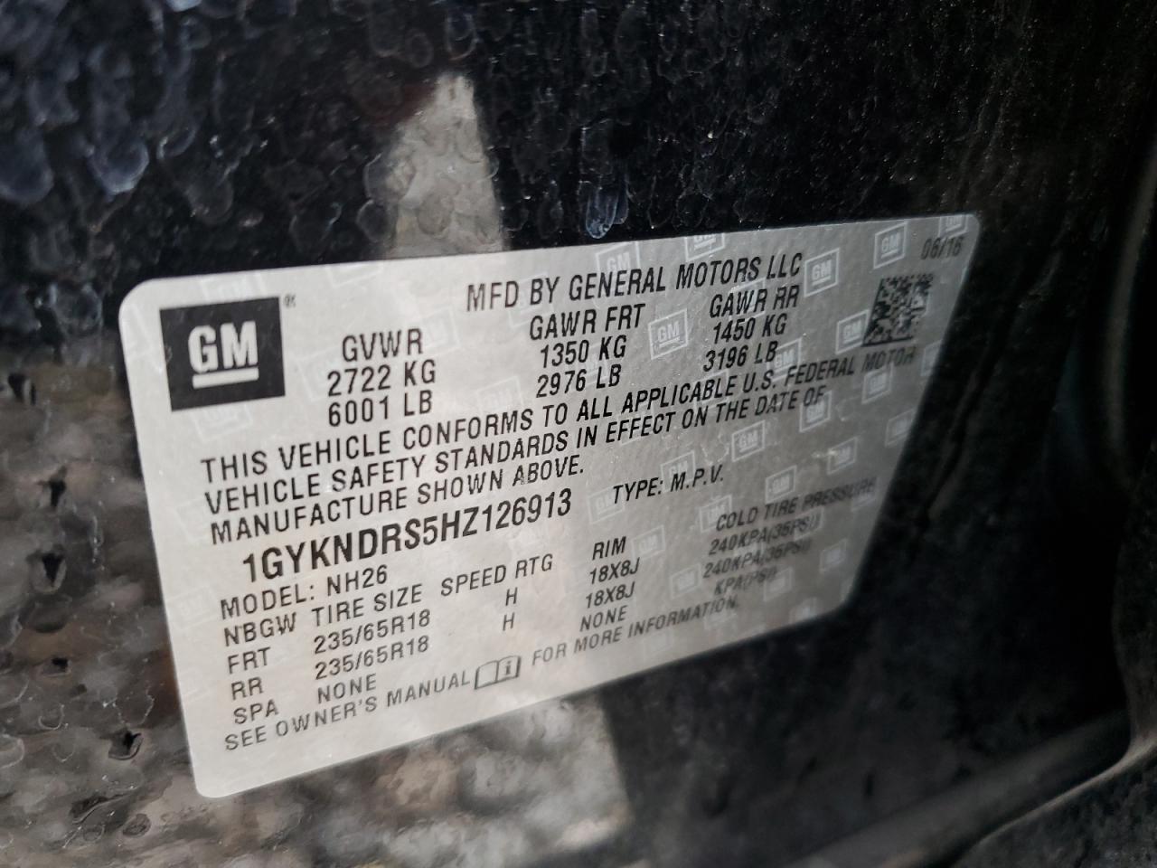 2017 Cadillac Xt5 Luxury VIN: 1GYKNDRS5HZ126913 Lot: 66680754