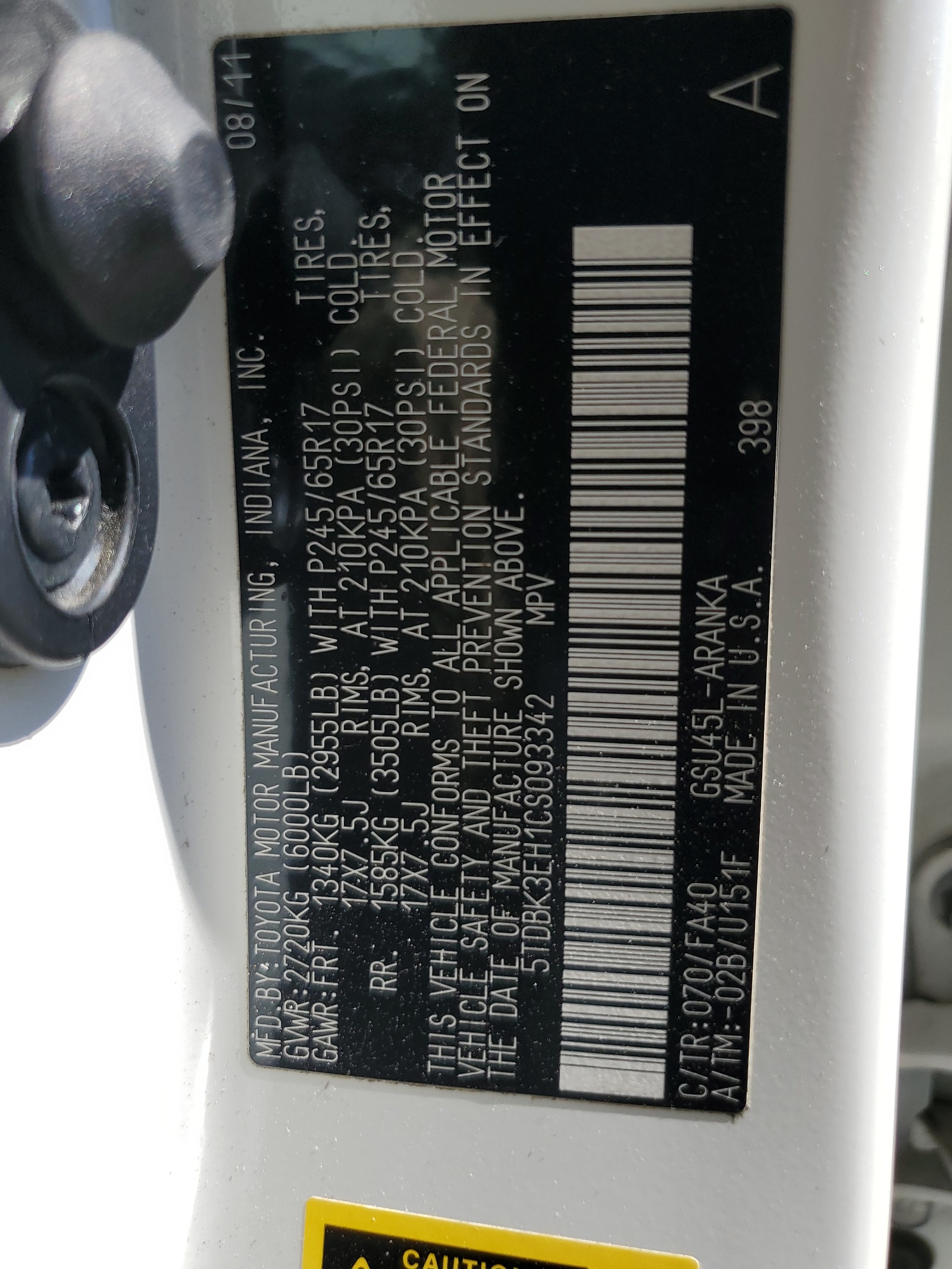 5TDBK3EH1CS093342 2012 Toyota Highlander Base