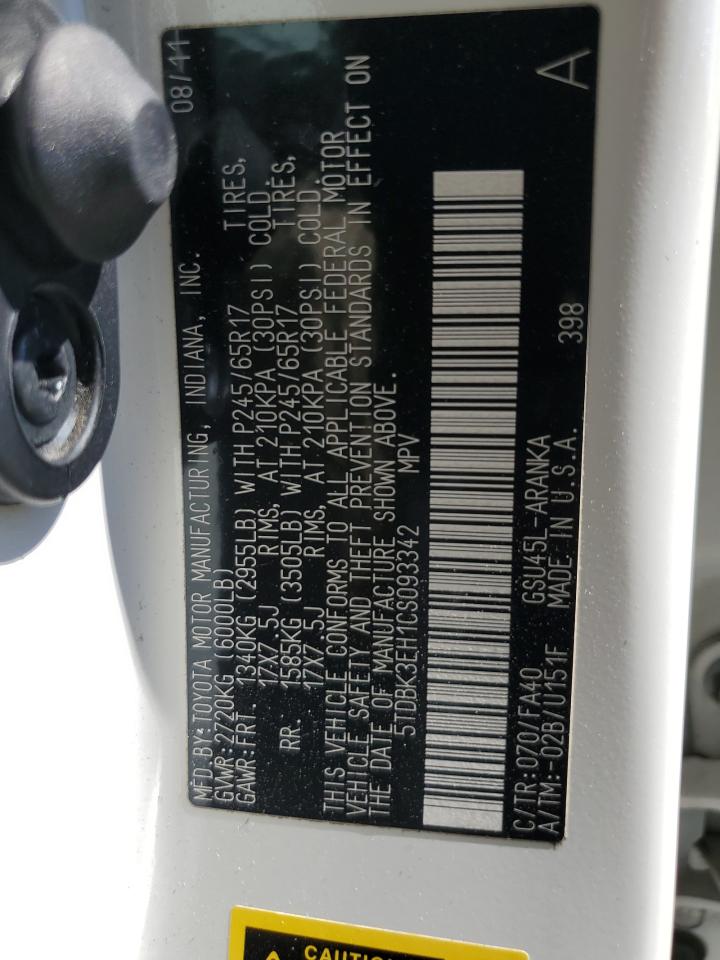 2012 Toyota Highlander Base VIN: 5TDBK3EH1CS093342 Lot: 66808994