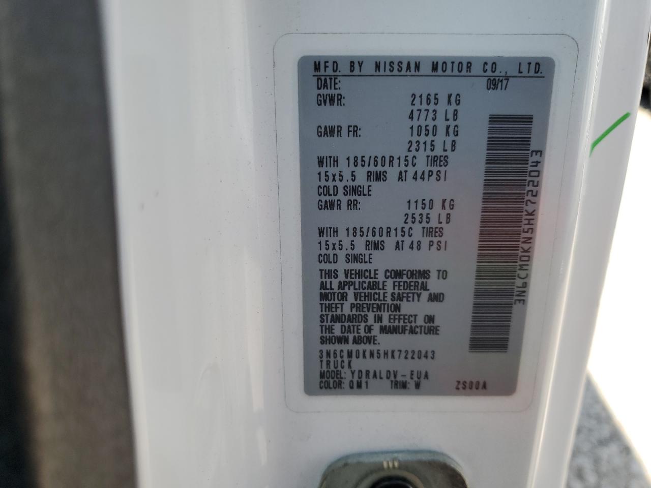 2017 Nissan Nv200 2.5S VIN: 3N6CM0KN5HK722043 Lot: 66519194