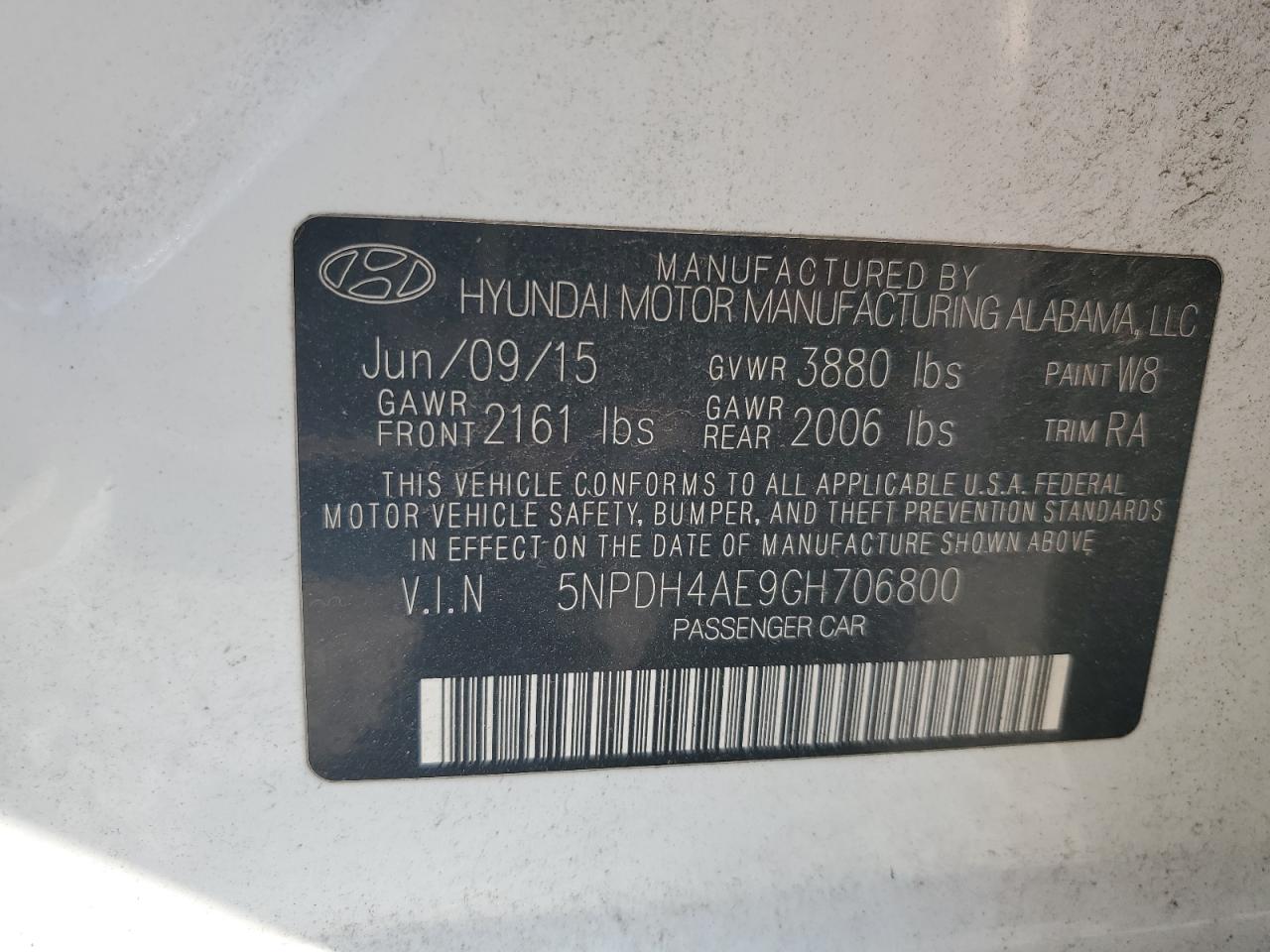 2016 Hyundai Elantra Se VIN: 5NPDH4AE9GH706800 Lot: 68828264