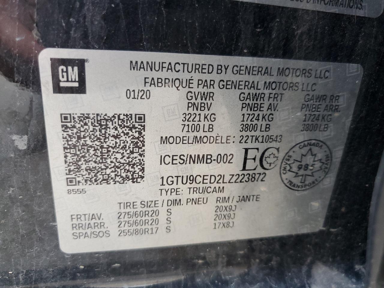 1GTU9CED2LZ223872 2020 GMC Sierra K1500 Elevation