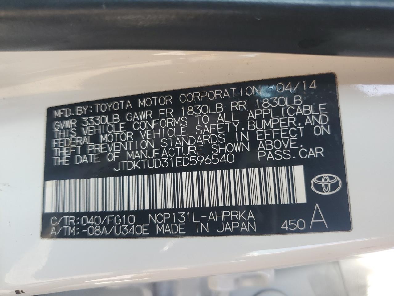 JTDKTUD31ED596540 2014 Toyota Yaris