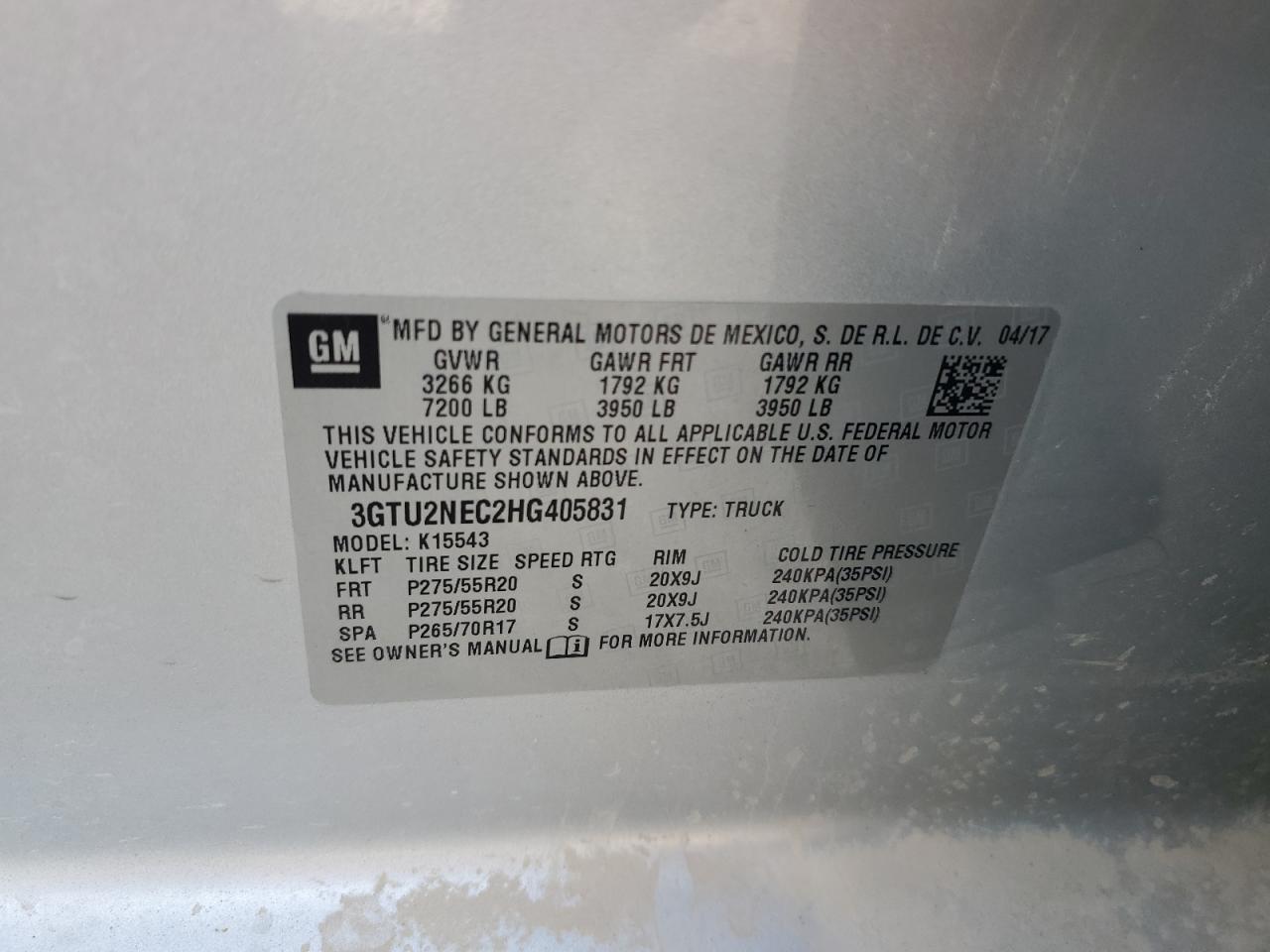 3GTU2NEC2HG405831 2017 GMC Sierra K1500 Slt