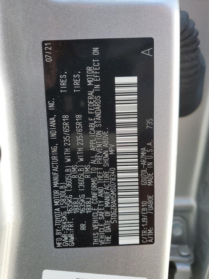 5TDGZRAH5MS078340 2021 Toyota Highlander Xle