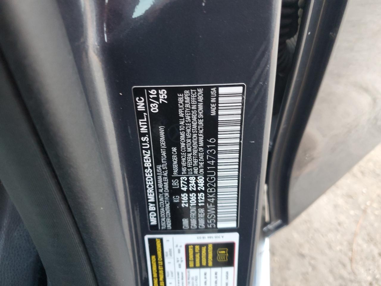 2016 Mercedes-Benz C 300 4Matic VIN: 55SWF4KB2GU147316 Lot: 66795764