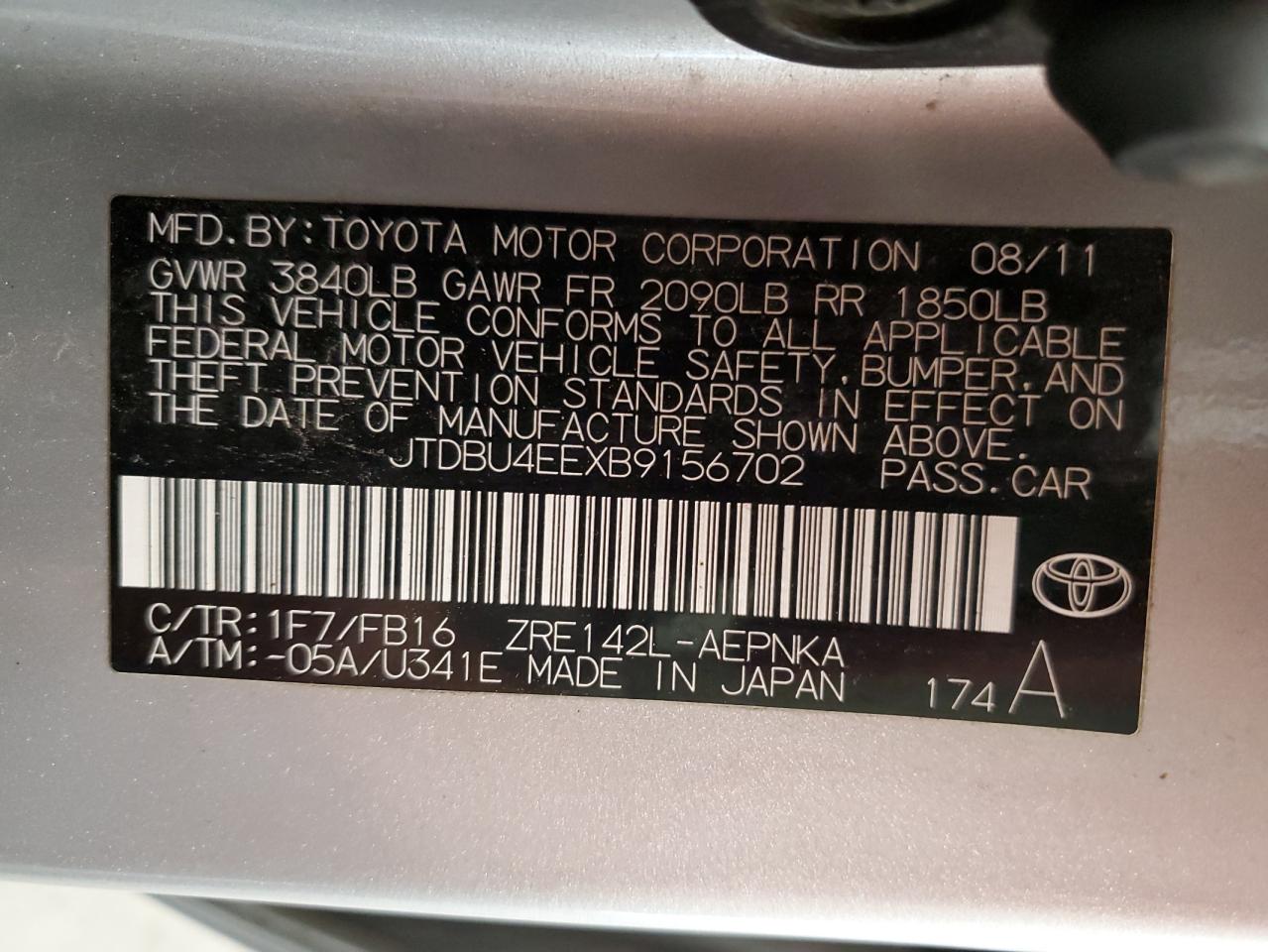 JTDBU4EEXB9156702 2011 Toyota Corolla Base