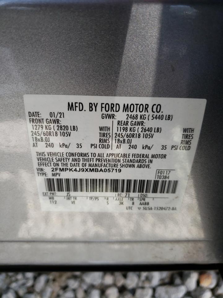 2021 Ford Edge Sel VIN: 2FMPK4J9XMBA05719 Lot: 67024994