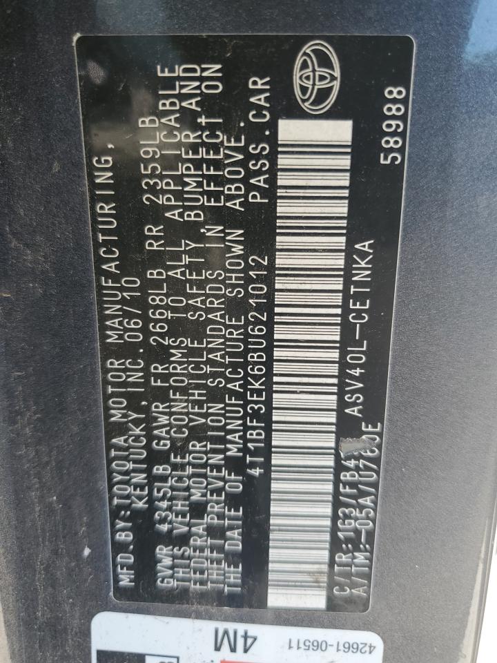 4T1BF3EK6BU621012 2011 Toyota Camry Base