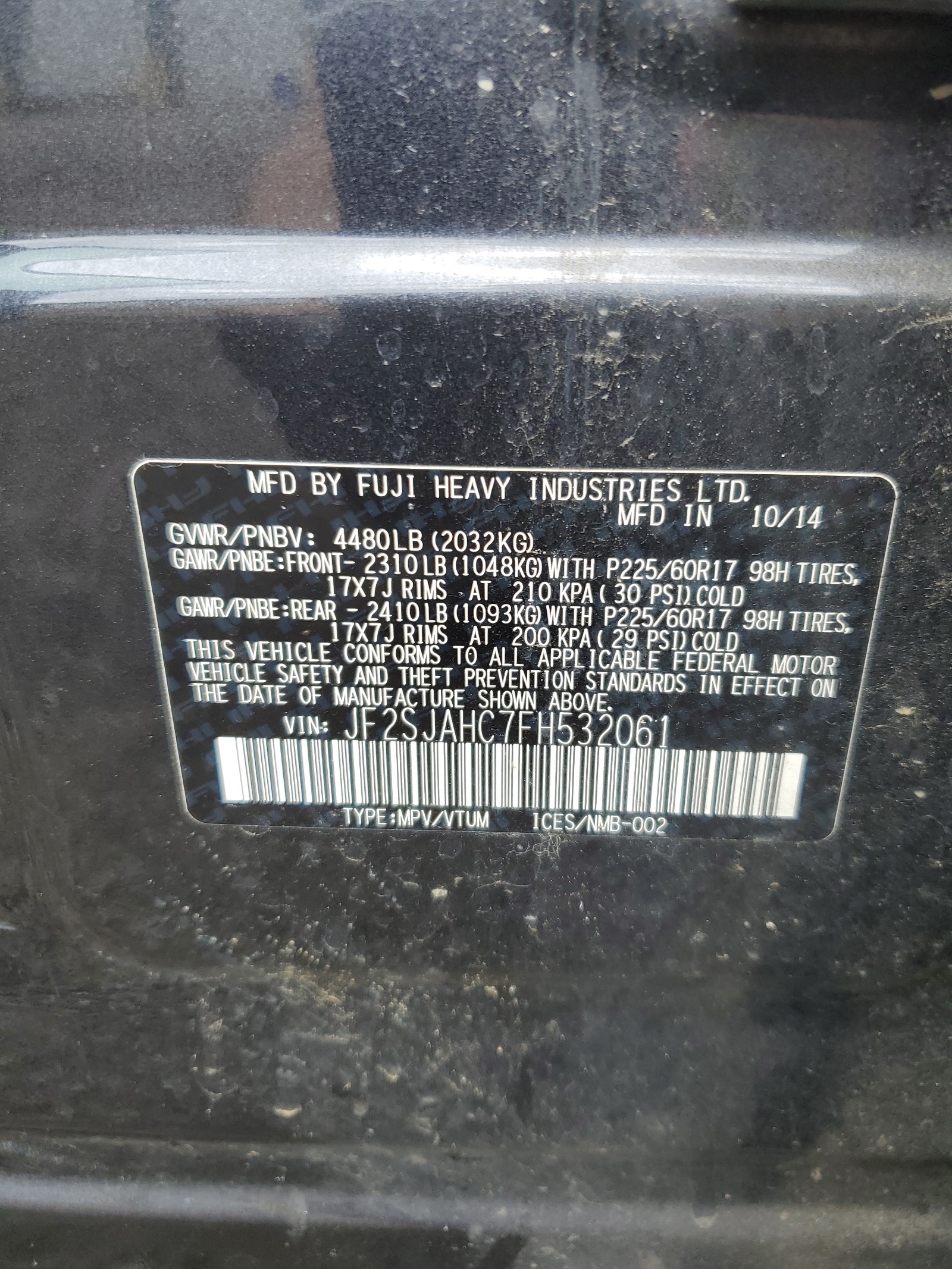 JF2SJAHC7FH532061 2015 Subaru Forester 2.5I Limited