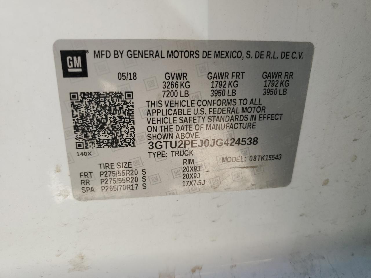 3GTU2PEJ0JG424538 2018 GMC Sierra K1500 Denali