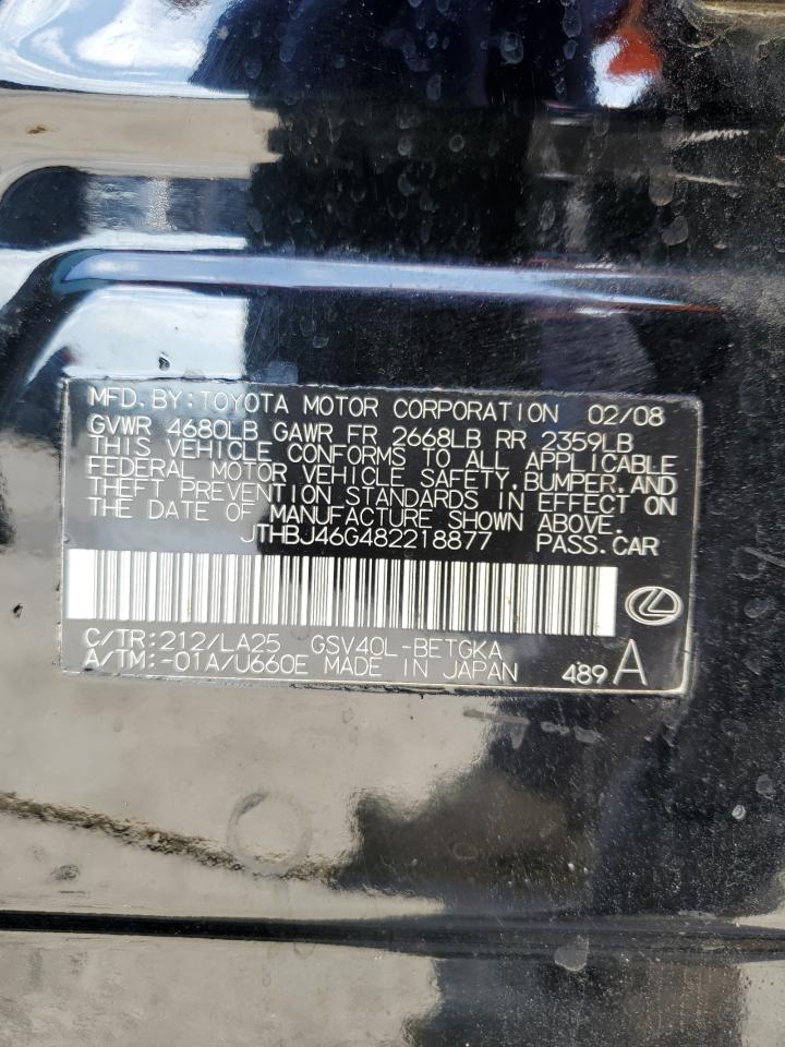 2008 Lexus Es 350 VIN: JTHBJ46G482218877 Lot: 65614304