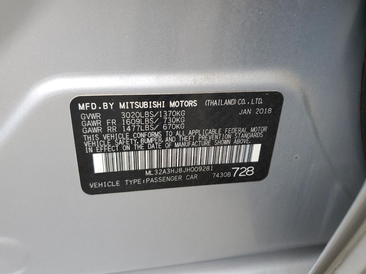 ML32A3HJ8JH009281 2018 Mitsubishi Mirage Es