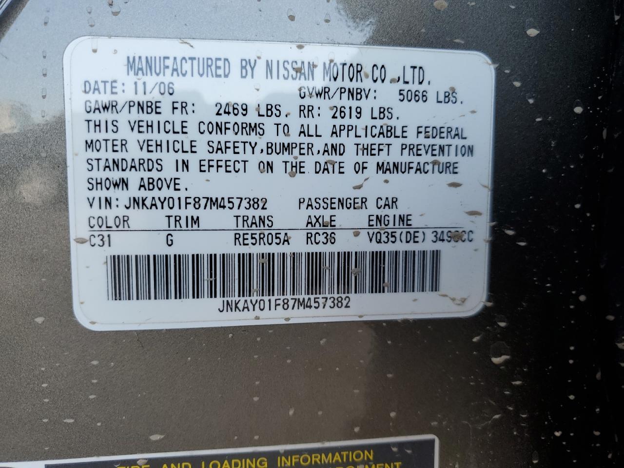 JNKAY01F87M457382 2007 Infiniti M35 Base