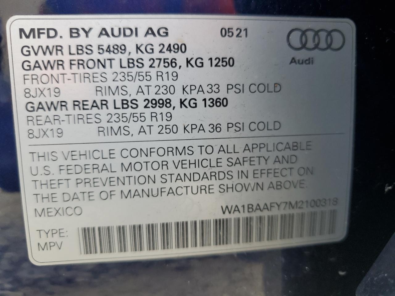 2021 Audi Q5 Premium Plus VIN: WA1BAAFY7M2100318 Lot: 69226034