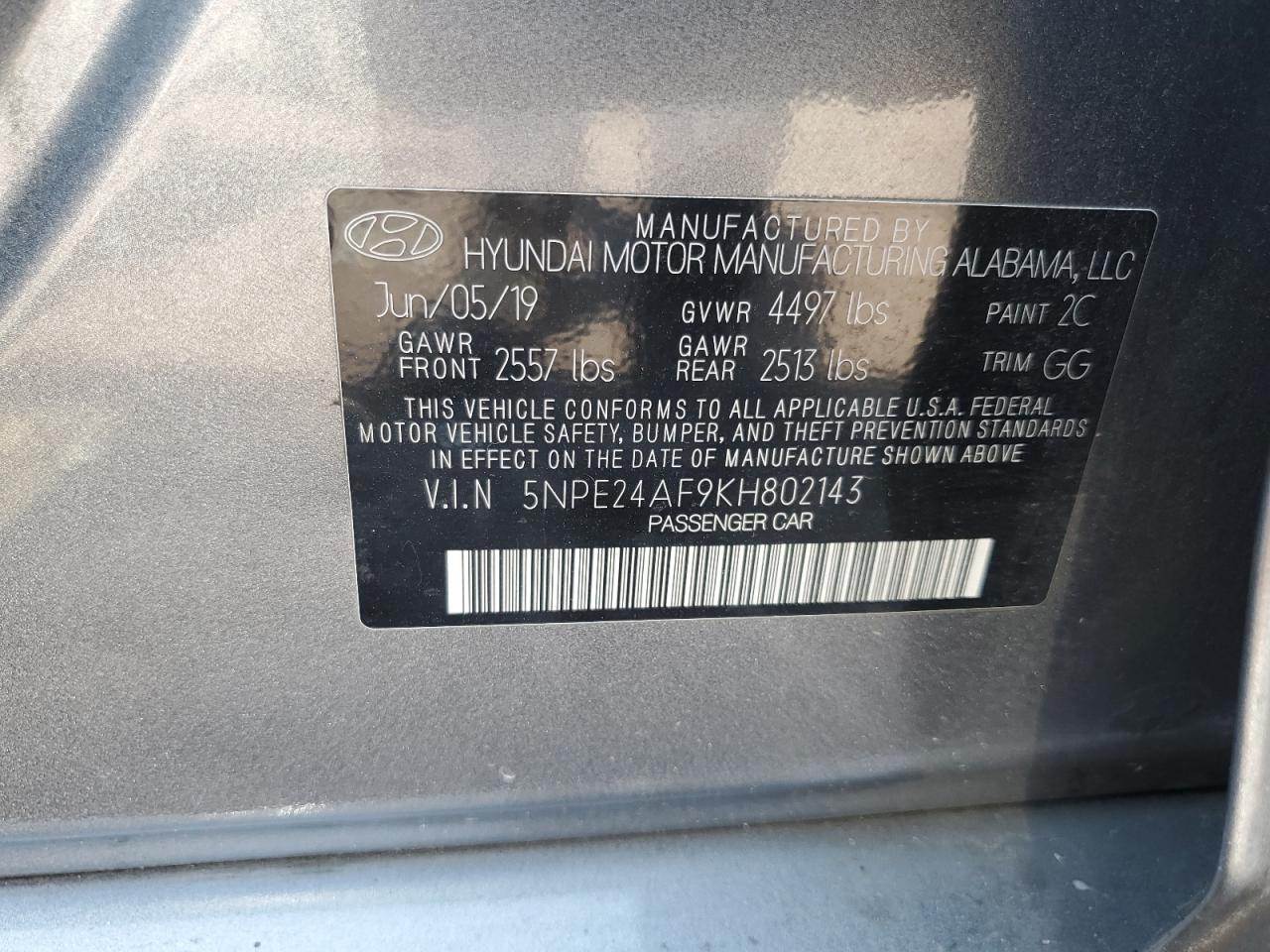 5NPE24AF9KH802143 2019 HYUNDAI SONATA - Image 13