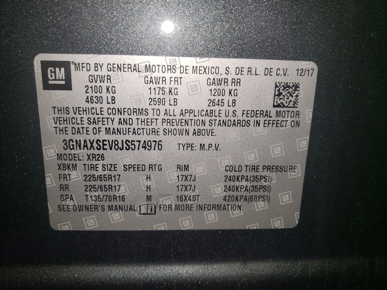 3GNAXSEV8JS574976 2018 Chevrolet Equinox Lt