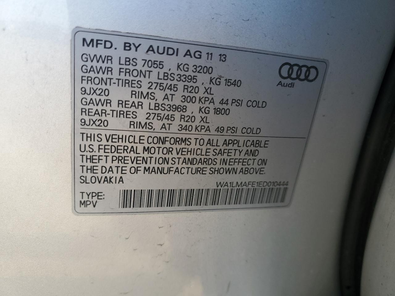 2014 Audi Q7 Premium Plus VIN: WA1LMAFE1ED010444 Lot: 69521454