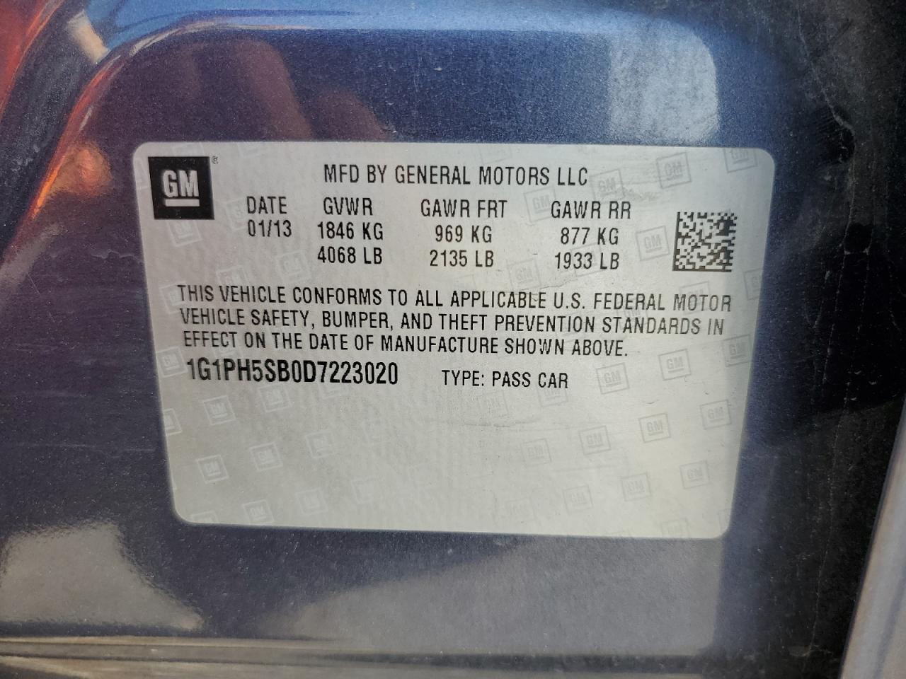 2013 Chevrolet Cruze Eco VIN: 1G1PH5SB0D7223020 Lot: 68935444