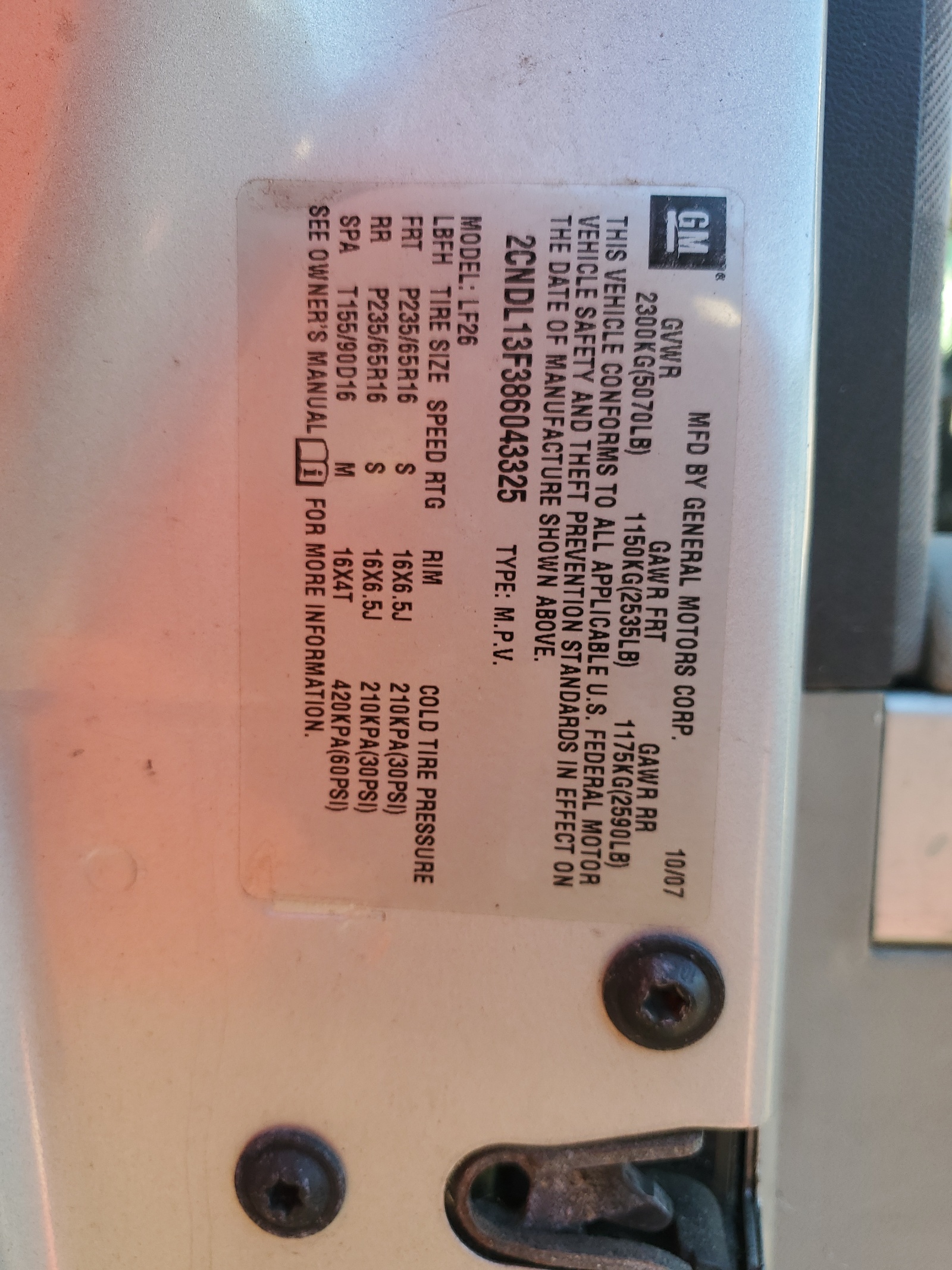 2CNDL13F386043325 2008 Chevrolet Equinox Ls