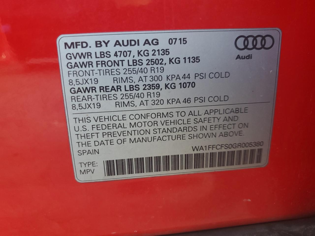 WA1FFCFS0GR005380 2016 Audi Q3 Prestige