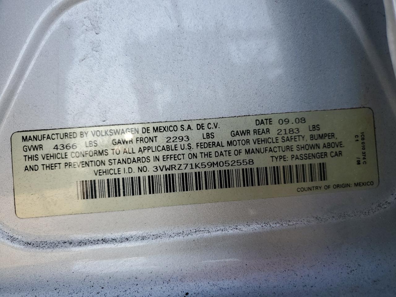 2009 Volkswagen Jetta Se VIN: 3VWRZ71K59M052558 Lot: 68343234