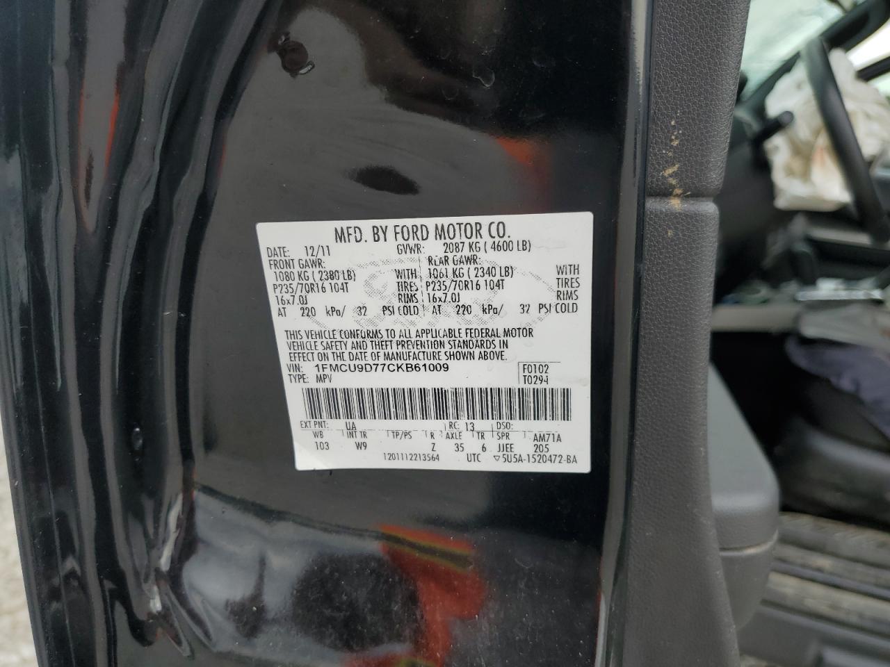 2012 Ford Escape Xlt VIN: 1FMCU9D77CKB61009 Lot: 66733664