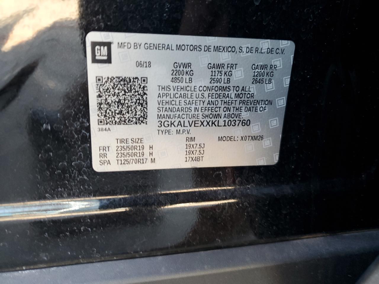 3GKALVEXXKL103760 2019 GMC Terrain Slt