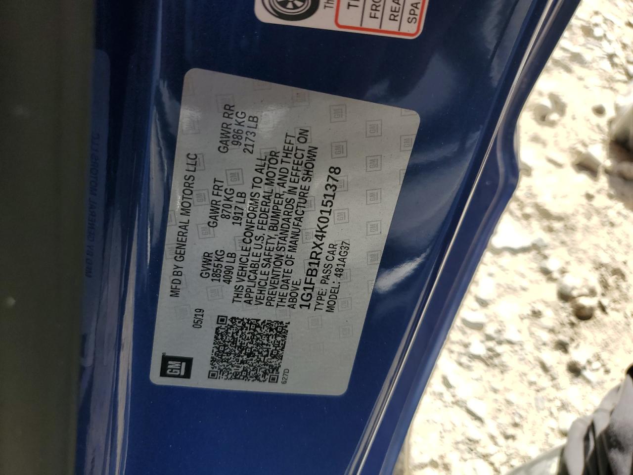 2019 Chevrolet Camaro Ls VIN: 1G1FB1RX4K0151378 Lot: 65742884