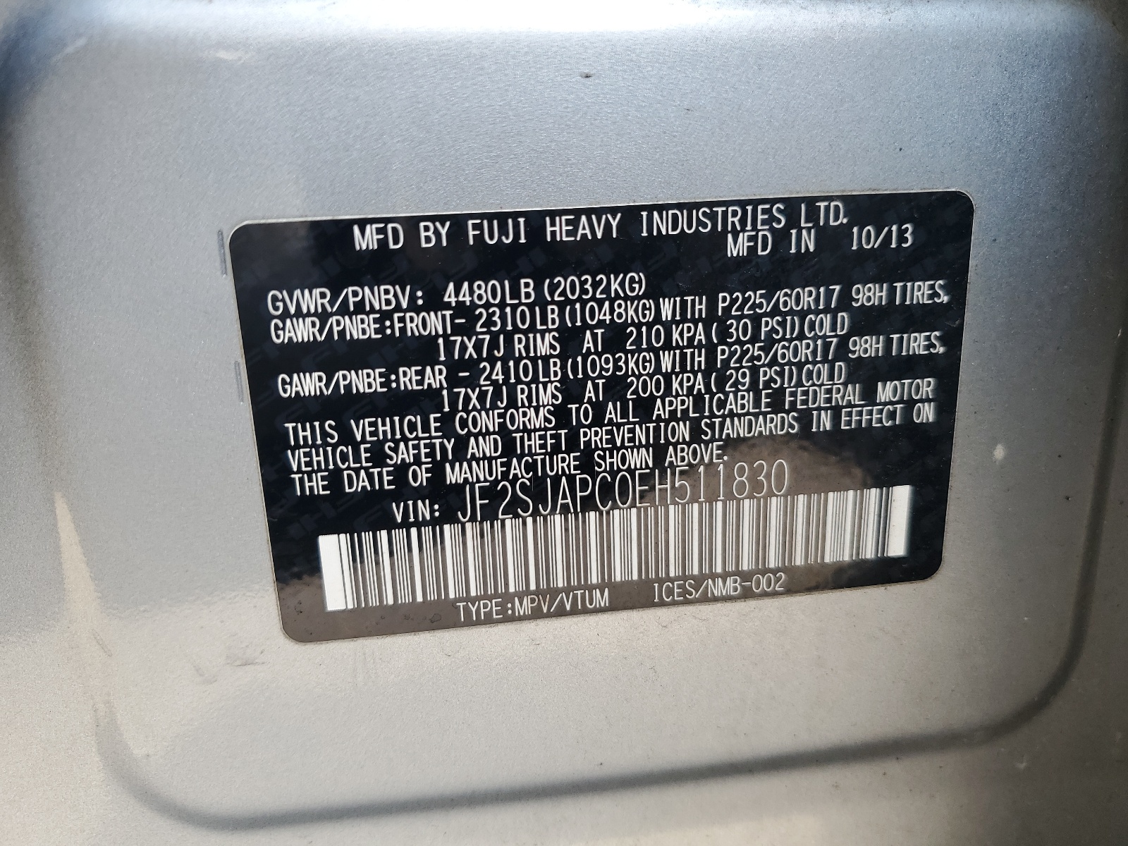 JF2SJAPC0EH511830 2014 Subaru Forester 2.5I Touring