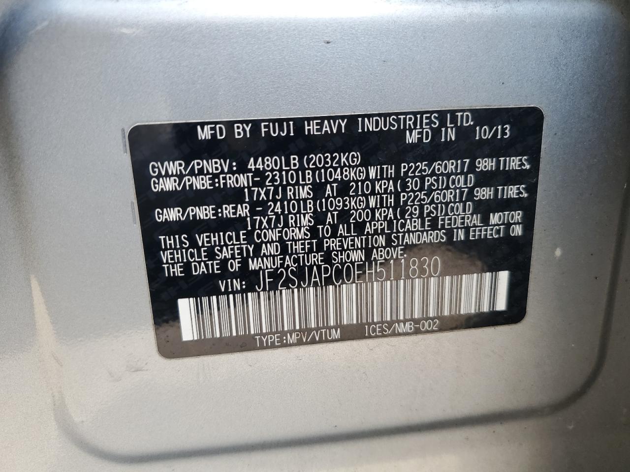 2014 Subaru Forester 2.5I Touring VIN: JF2SJAPC0EH511830 Lot: 65670854