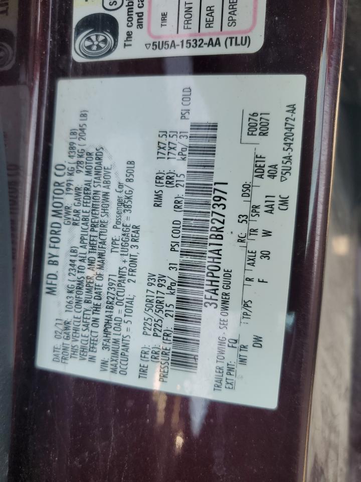 3FAHP0HA1BR273971 2011 Ford Fusion Se