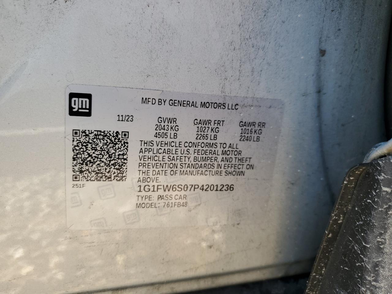 2023 Chevrolet Bolt Ev 1Lt VIN: 1G1FW6S07P4201236 Lot: 67972274