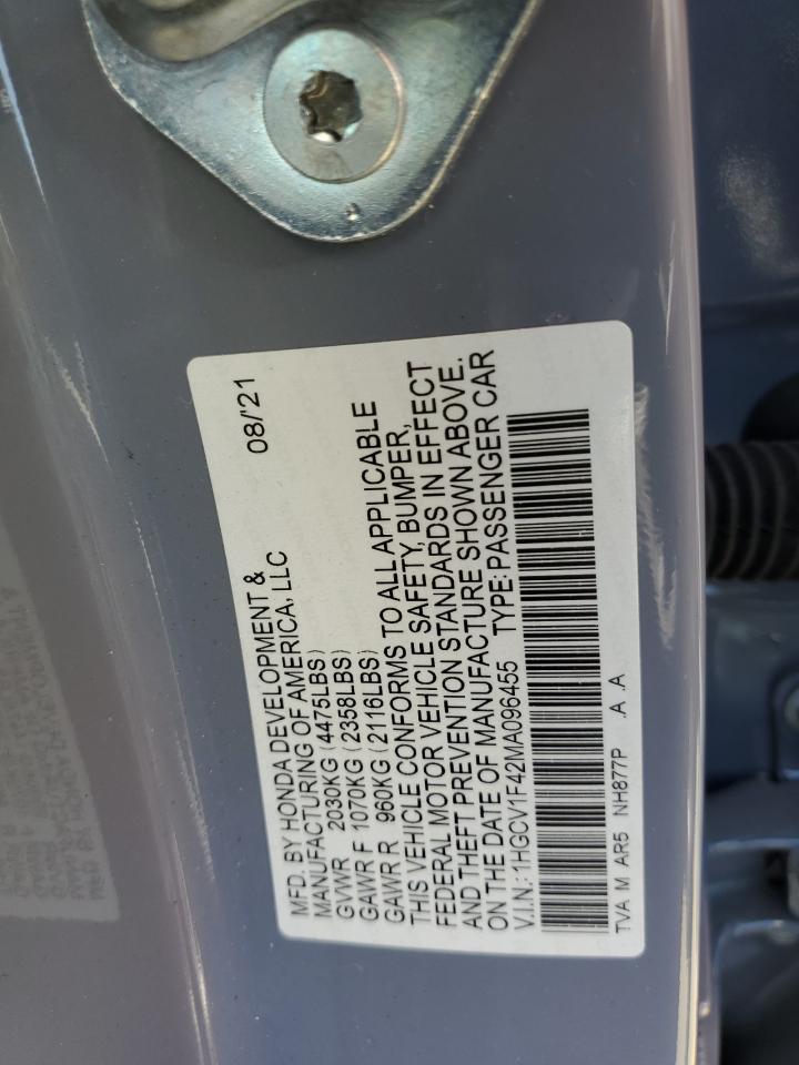 2021 Honda Accord Sport Se VIN: 1HGCV1F42MA096455 Lot: 66135504