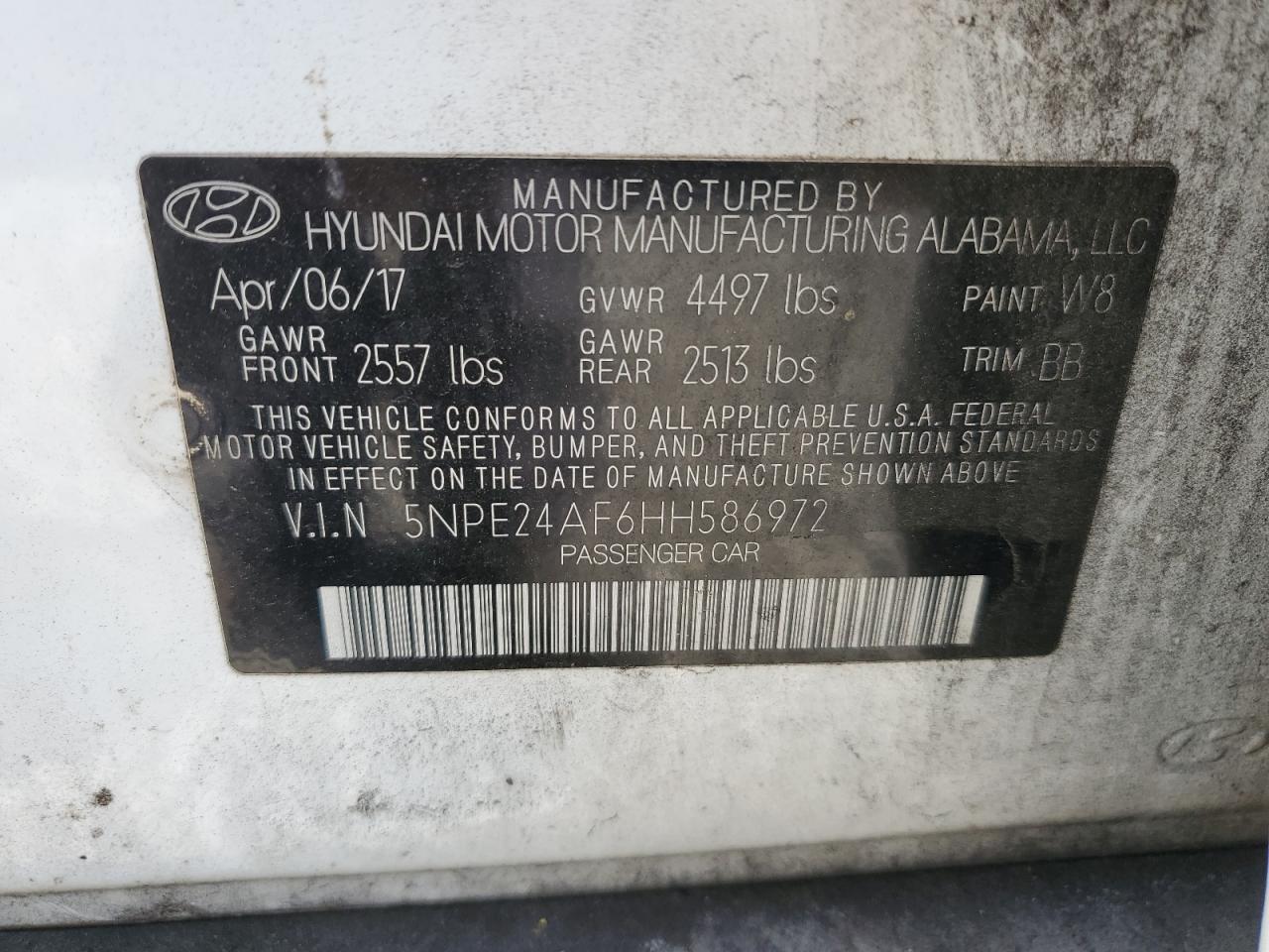 5NPE24AF6HH586972 2017 Hyundai Sonata Se