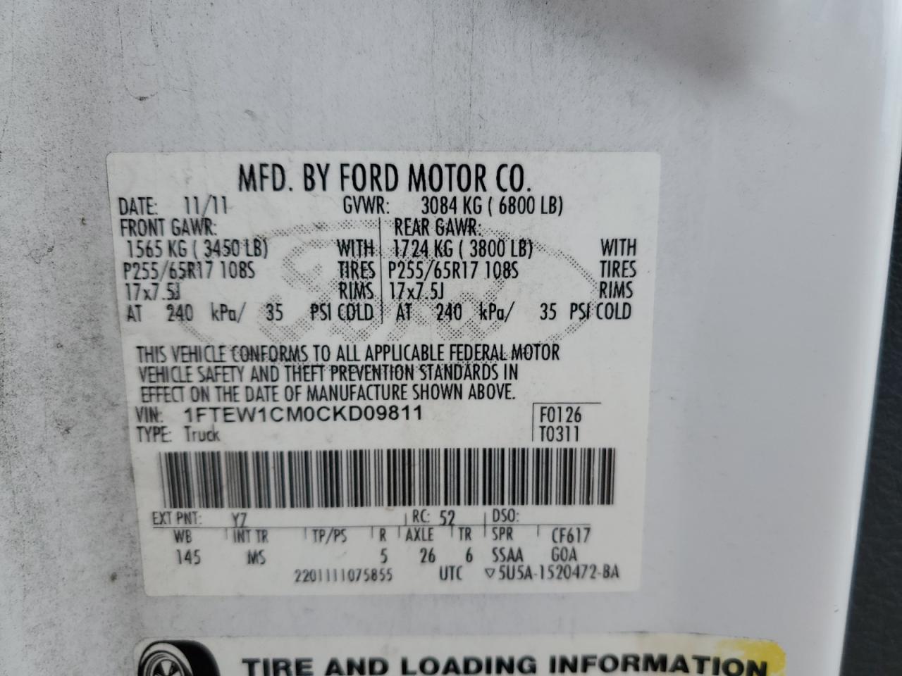 1FTEW1CM0CKD09811 2012 Ford F150 Supercrew