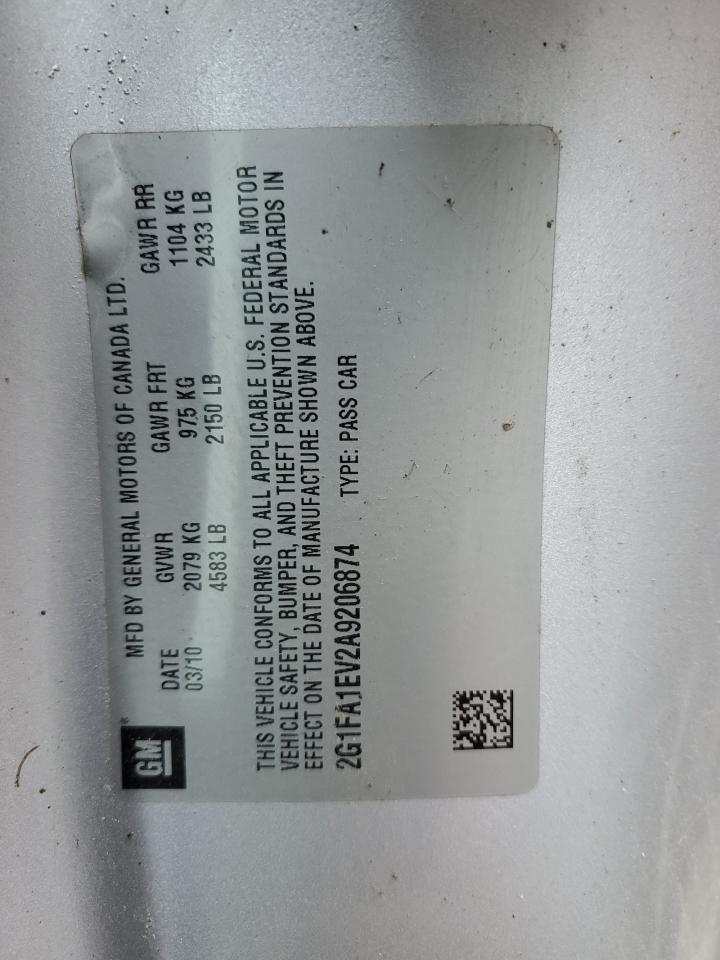 2010 Chevrolet Camaro Ls VIN: 2G1FA1EV2A9206874 Lot: 65830154