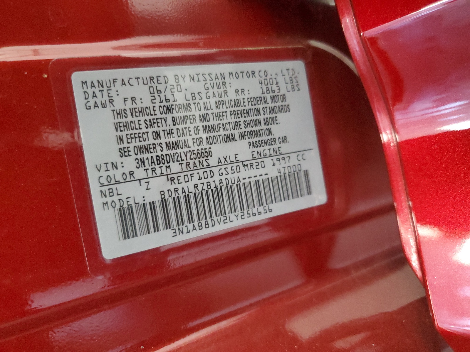 3N1AB8DV2LY256656 2020 Nissan Sentra Sr