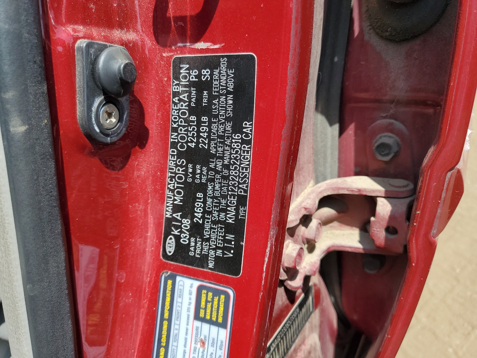 KNAGE123285235816 2008 Kia Optima Lx