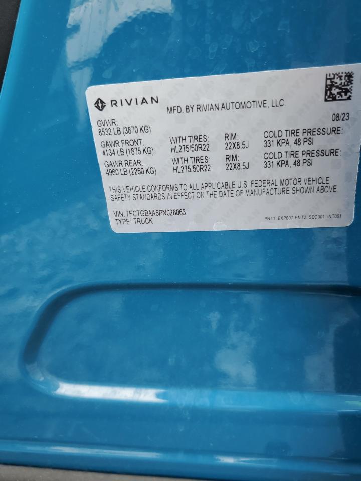 2023 Rivian R1T Adventure VIN: 7FCTGBAA5PN026063 Lot: 66916194