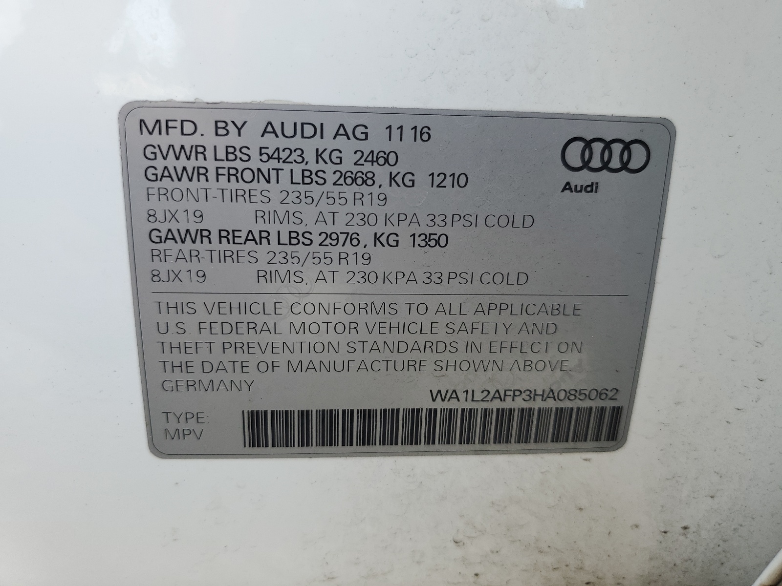 WA1L2AFP3HA085062 2017 Audi Q5 Premium Plus