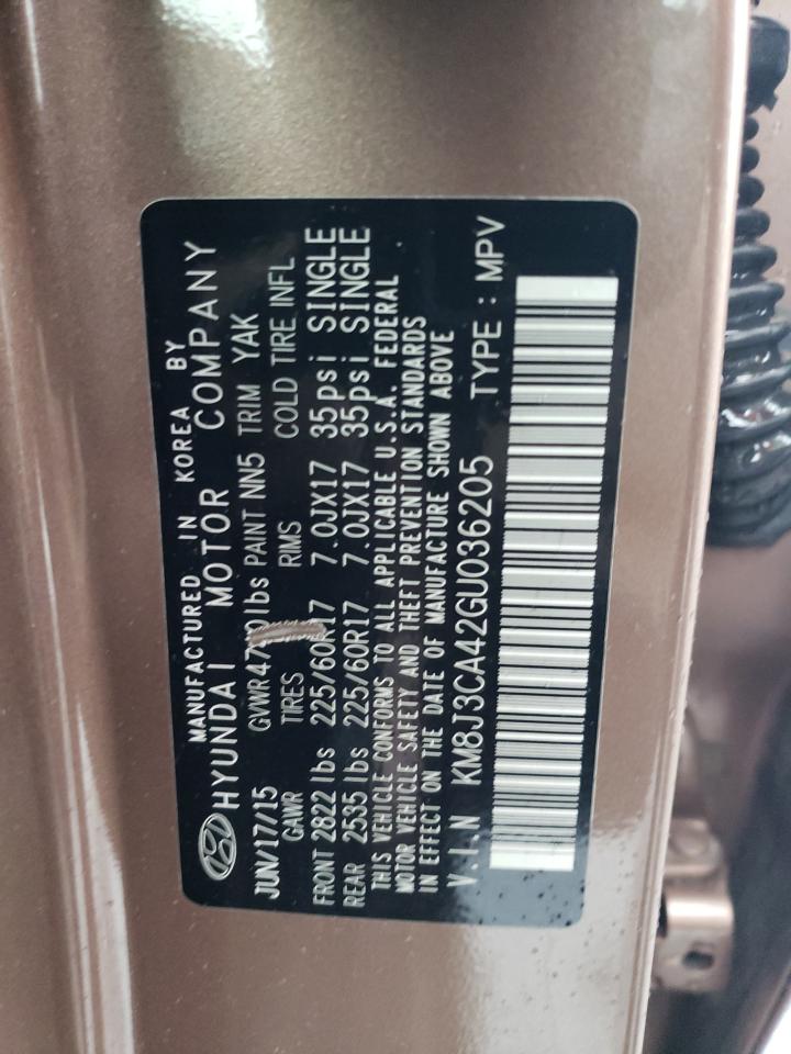 2016 Hyundai Tucson Limited VIN: KM8J3CA42GU036205 Lot: 64899834