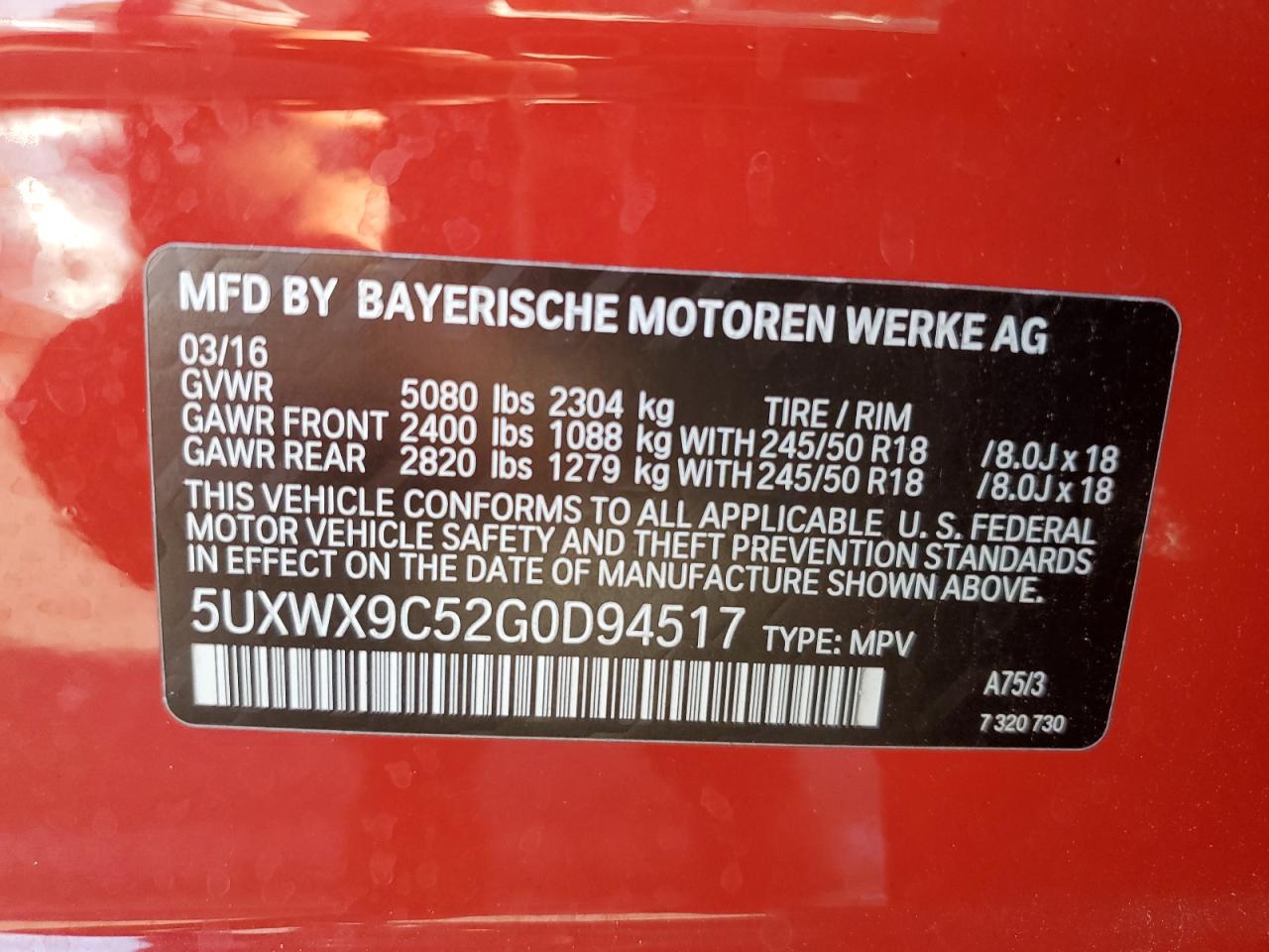 5UXWX9C52G0D94517 2016 BMW X3 xDrive28I