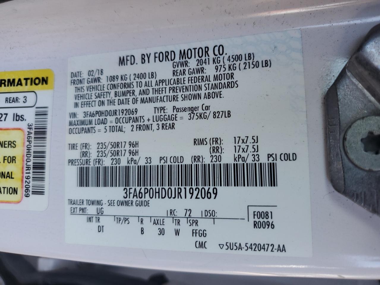 3FA6P0HD0JR192069 2018 Ford Fusion Se