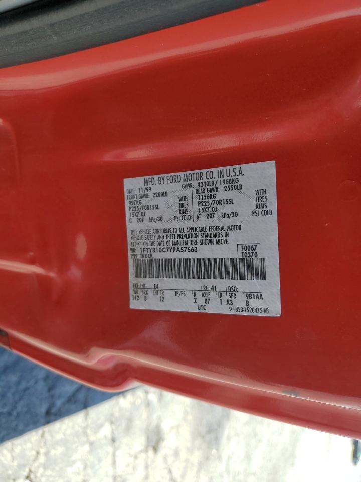 2000 Ford Ranger VIN: 1FTYR10C7YPA57663 Lot: 68691664