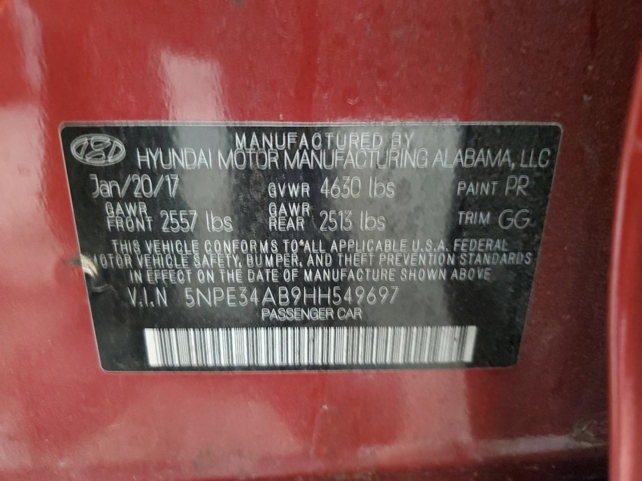 2017 Hyundai Sonata Sport VIN: 5NPE34AB9HH549697 Lot: 65538474