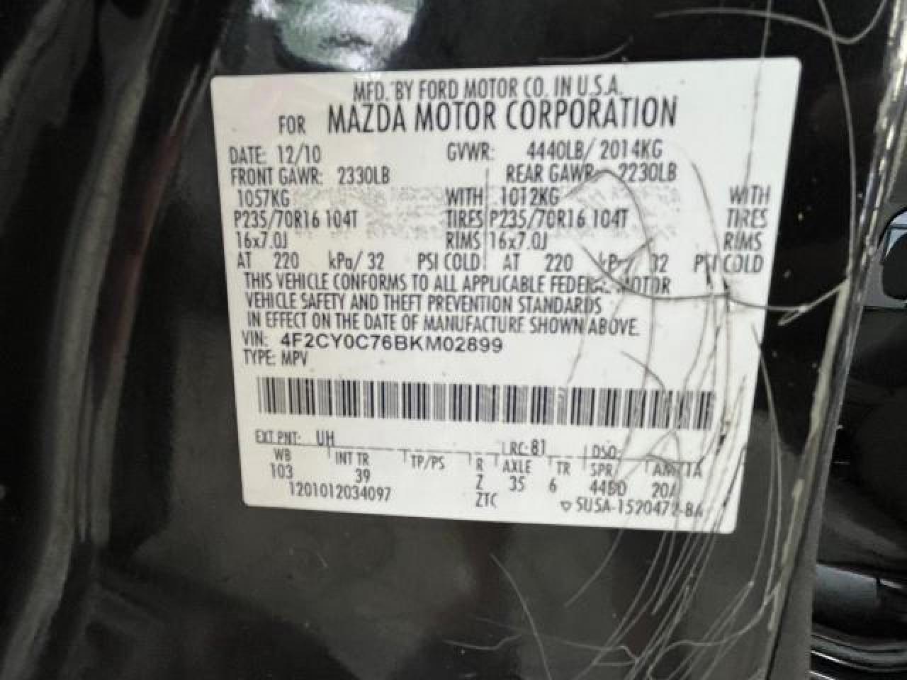 2011 Mazda Tribute I VIN: 4F2CY0C76BKM02899 Lot: 66632964