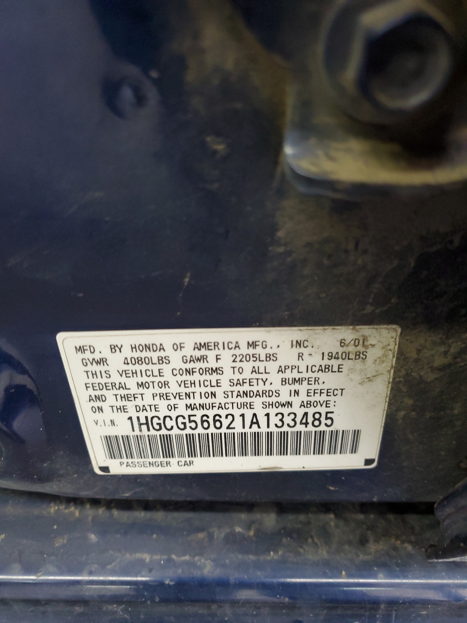 1HGCG56621A133485 2001 Honda Accord Ex