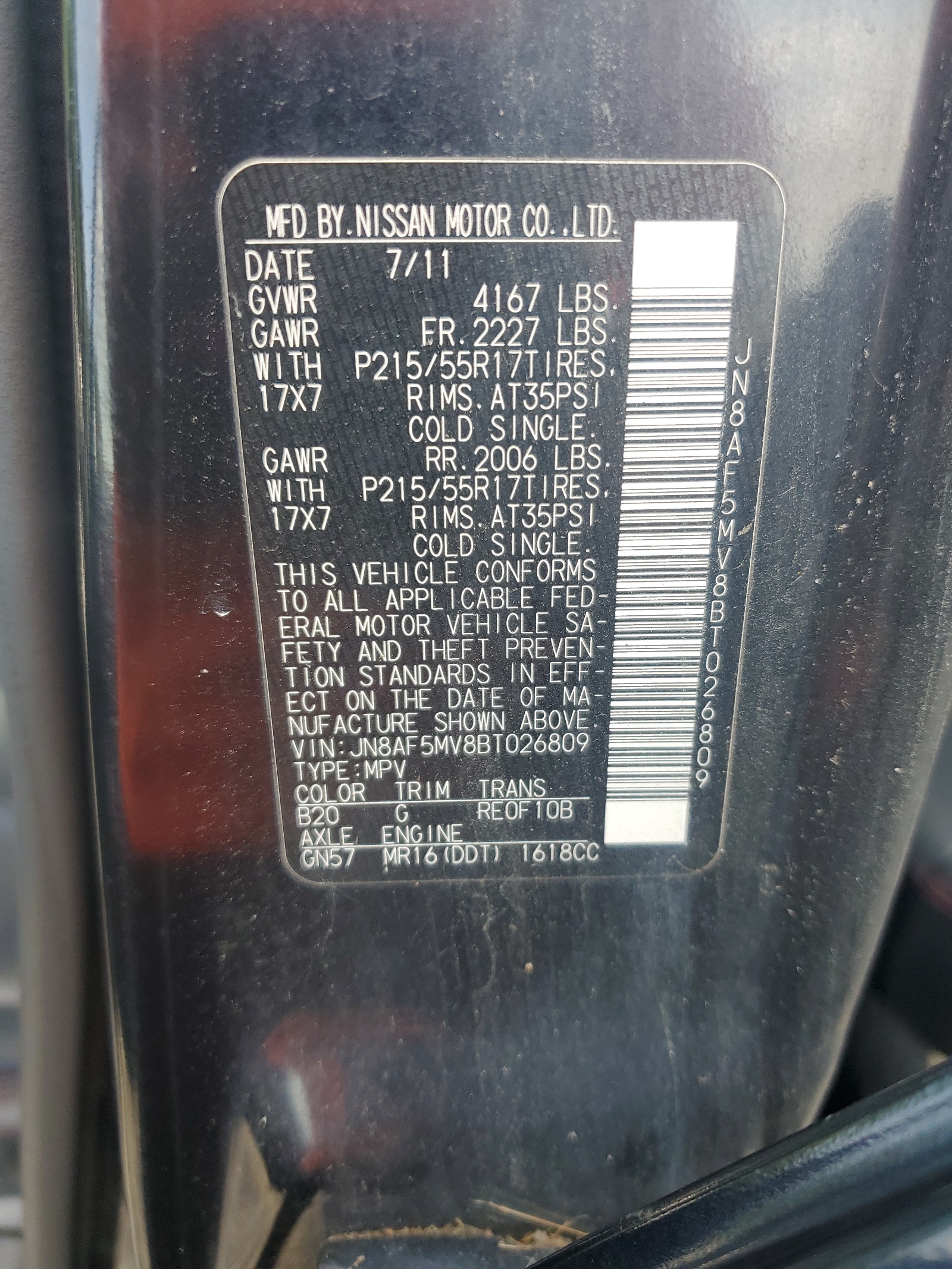 JN8AF5MV8BT026809 2011 Nissan Juke S